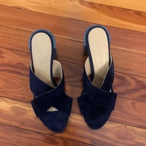 Navy suede mules